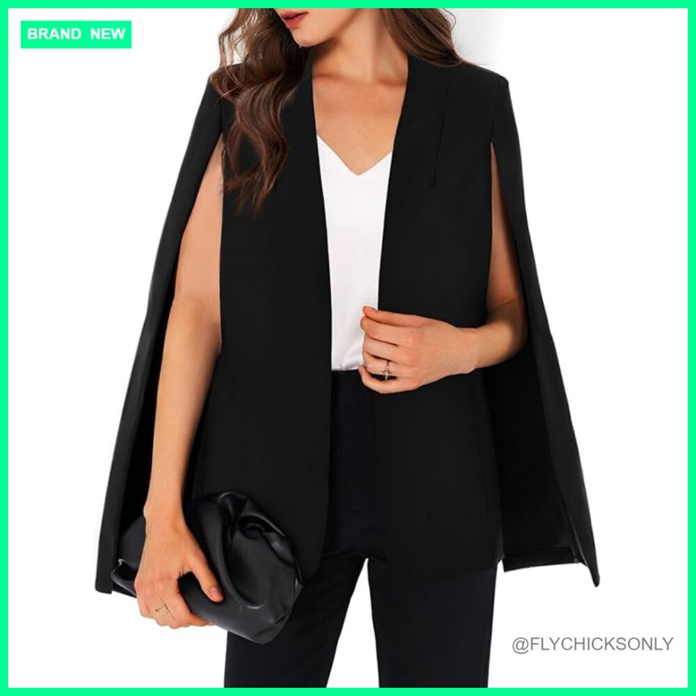 Polyester Spandex Cape Blazer Split Sleeve Open F… - image 1